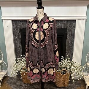 Chic Floral Long Sleeve Dress with Pink and Cream